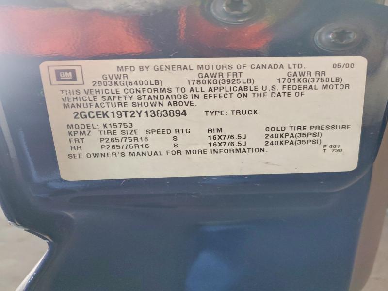 Aukcja sprzedaży 2000 Chevrolet Silverado, vin: 2GCEK19T2Y1383894, numer aukcji: 79901045