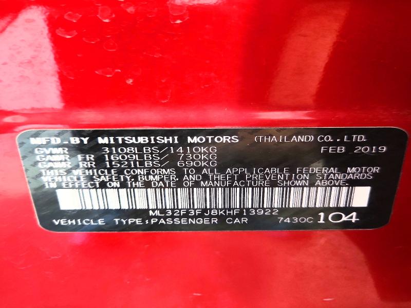 Aukcja sprzedaży 2019 Mitsubishi Mirage, vin: ML32F3FJ8KHF13922, numer aukcji: 42000166