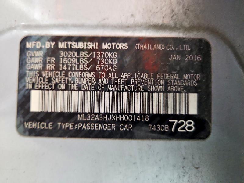 Продаж на аукціоні авто 2017 Mitsubishi Mirage, vin: ML32A3HJXHH001418, номер лоту: 41820746