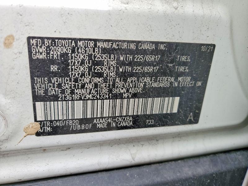 Aukcja sprzedaży 2021 Toyota Rav4, vin: 2T3G1RFV3MC243341, numer aukcji: 45932576