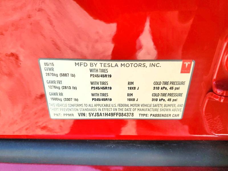 Продажа на аукционе авто 2015 Tesla Model S, vin: 5YJSA1H49FF084378, номер лота: 47275996