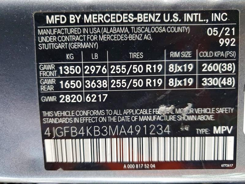 Продажа на аукционе авто 2021 Mercedes-benz Gle, vin: 4JGFB4KB3MA491234, номер лота: 47382146