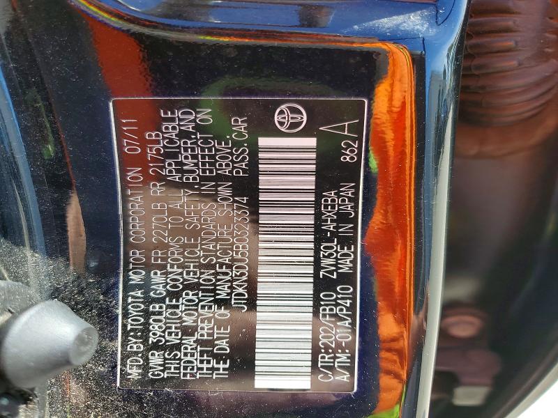 47290626 :رقم المزاد ، JTDKN3DU5B0323374 vin ، 2011 Toyota Prius مزاد بيع