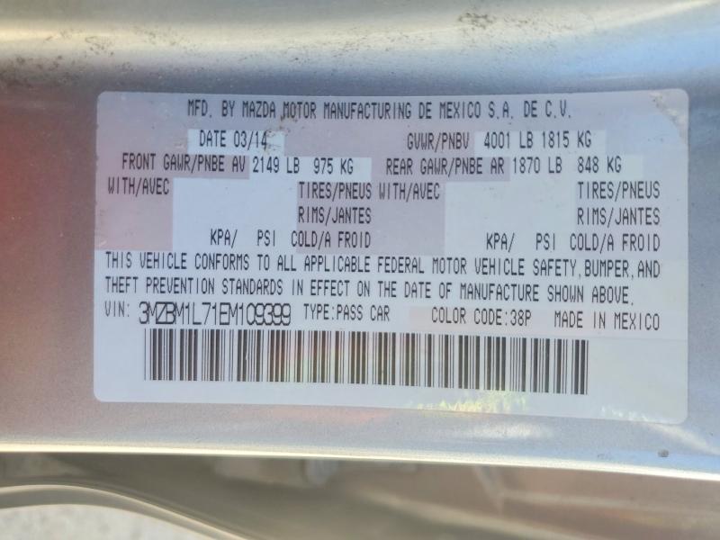 2014 Mazda 3 მანქანა იყიდება აუქციონზე, vin: 3MZBM1L71EM109399, აუქციონის ნომერი: 46463506