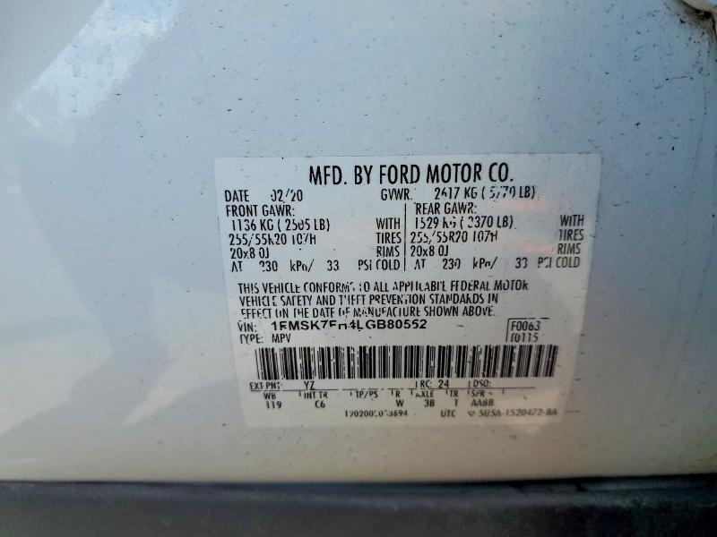 Продаж на аукціоні авто 2020 Ford Explorer, vin: 1FMSK7FH4LGB80552, номер лоту: 47651176