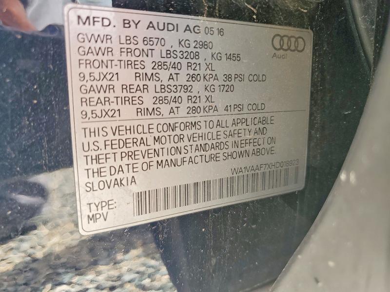 Aukcja sprzedaży 2017 Audi Q7, vin: WA1VAAF7XHD018923, numer aukcji: 79931775