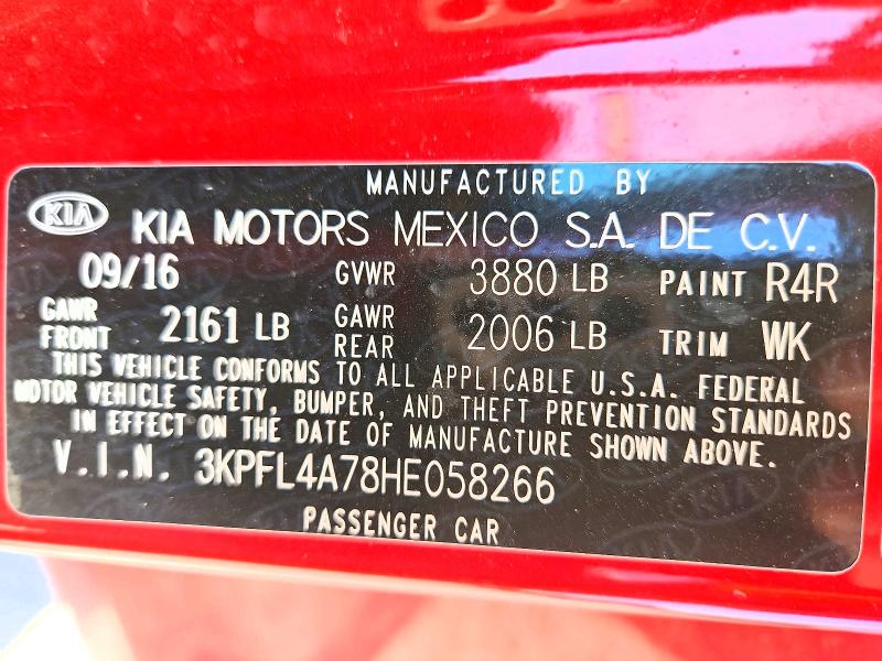2017 Kia Forte მანქანა იყიდება აუქციონზე, vin: 3KPFL4A78HE058266, აუქციონის ნომერი: 46560096