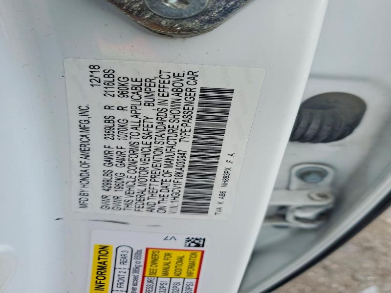 Продаж на аукціоні авто 2019 Honda Accord, vin: 1HGCV1F18KA030947, номер лоту: 47011346
