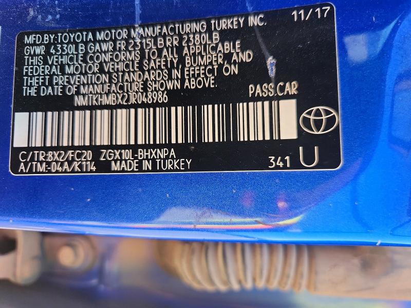 2018 Toyota C-hr მანქანა იყიდება აუქციონზე, vin: NMTKHMBX2JR048986, აუქციონის ნომერი: 47105566