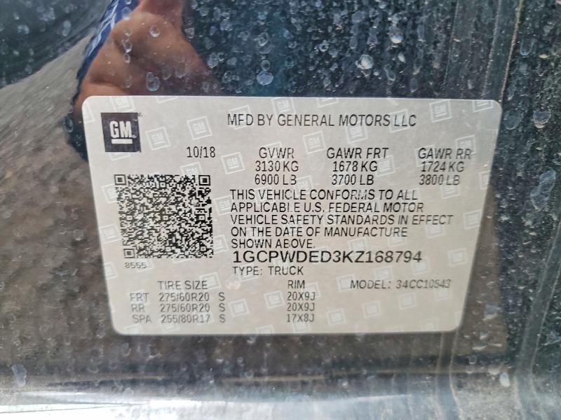 2019 Chevrolet Silverado მანქანა იყიდება აუქციონზე, vin: 1GCPWDED3KZ168794, აუქციონის ნომერი: 42005296
