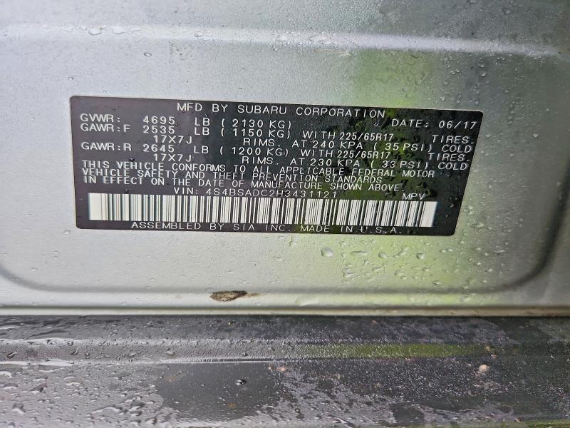 Продажа на аукционе авто 2017 Subaru Outback, vin: 4S4BSADC2H3431121, номер лота: 46026066