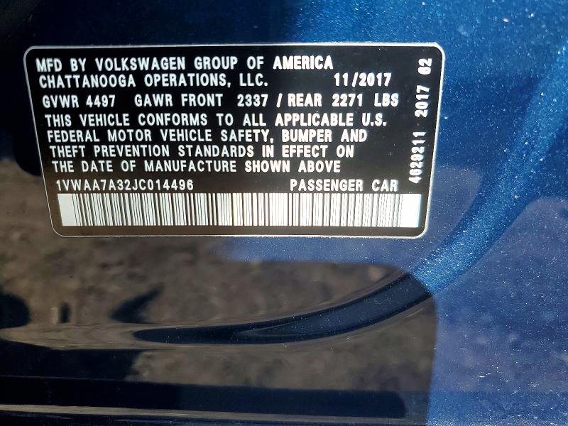 Продажа на аукционе авто 2018 Volkswagen Passat, vin: 1VWAA7A32JC014496, номер лота: 47588676