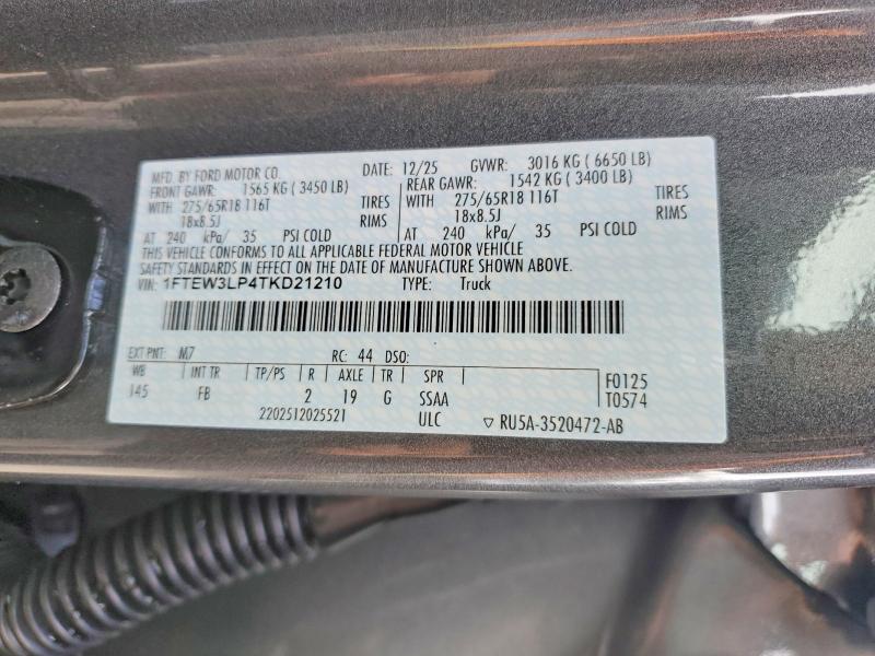 Aukcja sprzedaży 2026 Ford F150, vin: 1FTEW3LP4TKD21210, numer aukcji: 41720256