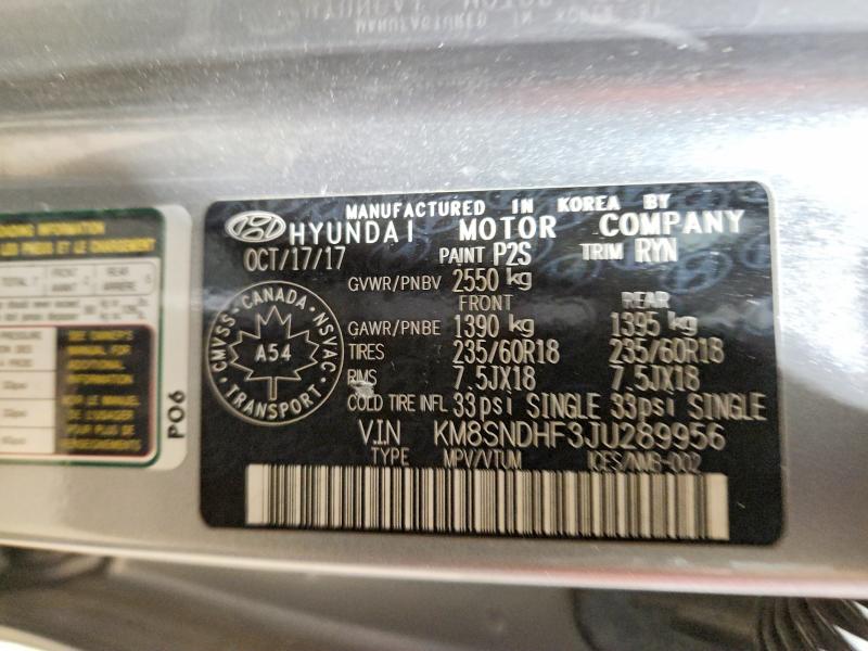 Продажа на аукционе авто 2018 Hyundai Santa Fe, vin: KM8SNDHF3JU289956, номер лота: 41882726