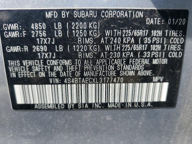 Aukcja sprzedaży 2020 Subaru Outback, vin: 4S4BTAECXL3177470, numer aukcji: 46704666