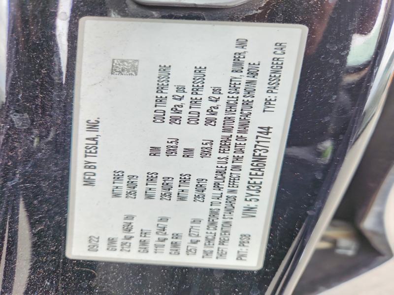 Продаж на аукціоні авто 2022 Tesla Model 3, vin: 5YJ3E1EA6NF371744, номер лоту: 48173986