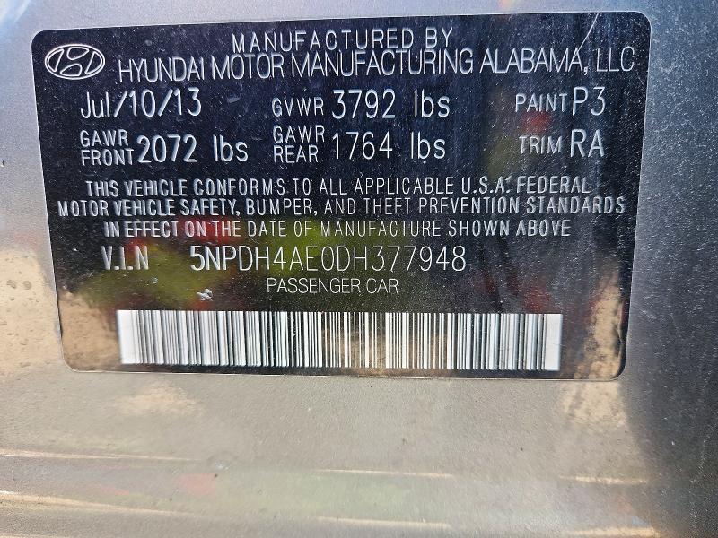 2013 Hyundai Elantra მანქანა იყიდება აუქციონზე, vin: 5NPDH4AE0DH377948, აუქციონის ნომერი: 47228036