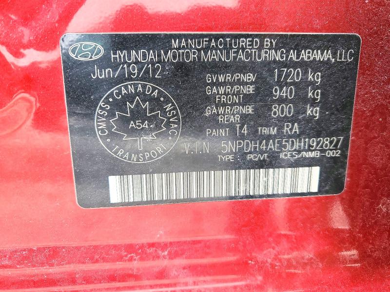 2013 Hyundai Elantra მანქანა იყიდება აუქციონზე, vin: 5NPDH4AE5DH192827, აუქციონის ნომერი: 47011556