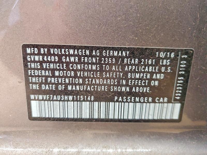 Aukcja sprzedaży 2017 Volkswagen Golf R, vin: WVWVF7AU3HW115148, numer aukcji: 41770766