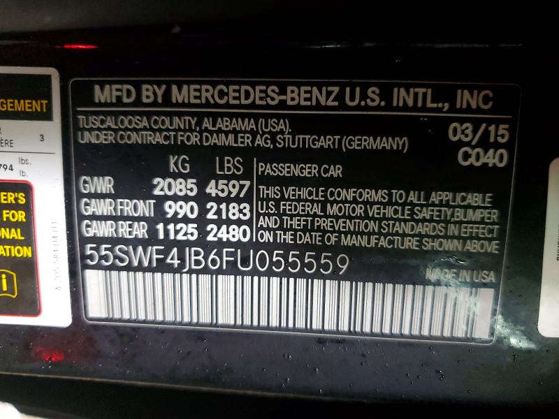 Продажа на аукционе авто 2015 Mercedes-benz C, vin: 55SWF4JB6FU055559, номер лота: 45867086