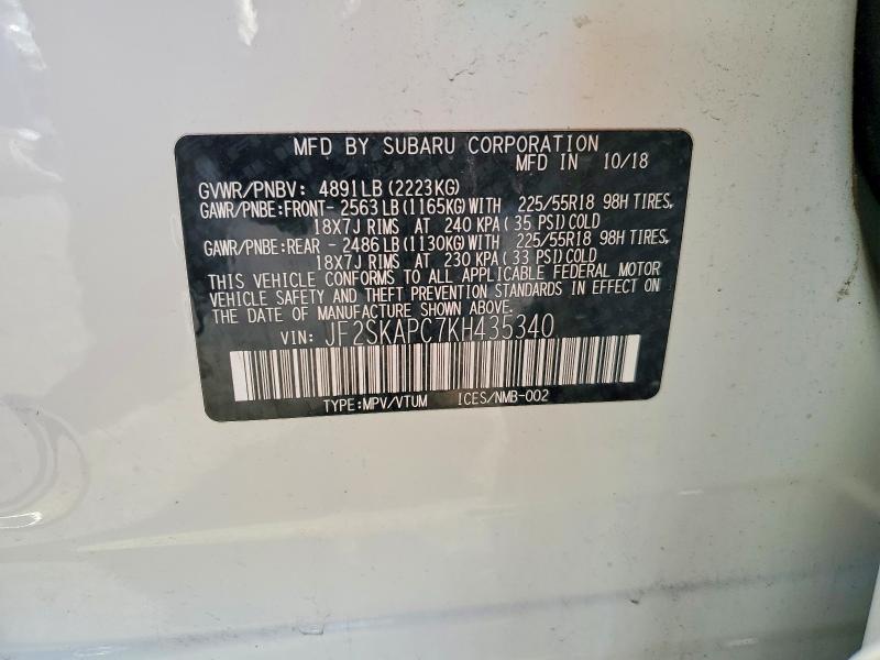 Aukcja sprzedaży 2019 Subaru Forester, vin: JF2SKAPC7KH435340, numer aukcji: 45692936