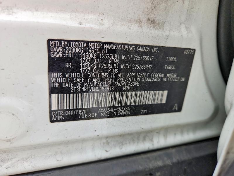 2021 Toyota Rav4 მანქანა იყიდება აუქციონზე, vin: 2T3F1RFV8MC185948, აუქციონის ნომერი: 78652465