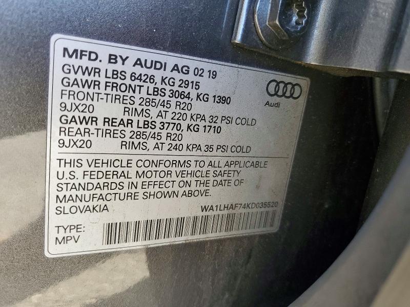 Продажа на аукционе авто 2019 Audi Q7, vin: WA1LHAF74KD035520, номер лота: 79543735