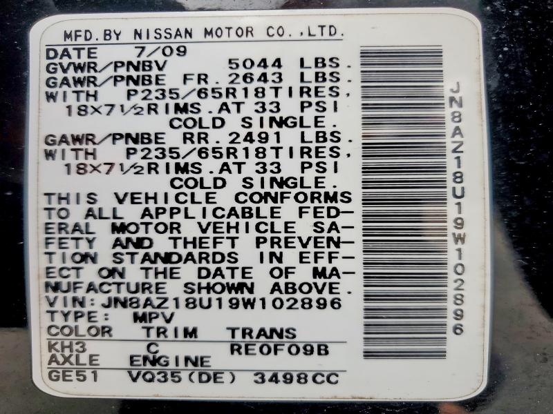 45970436 :رقم المزاد ، JN8AZ18U19W102896 vin ، 2009 Nissan Murano مزاد بيع