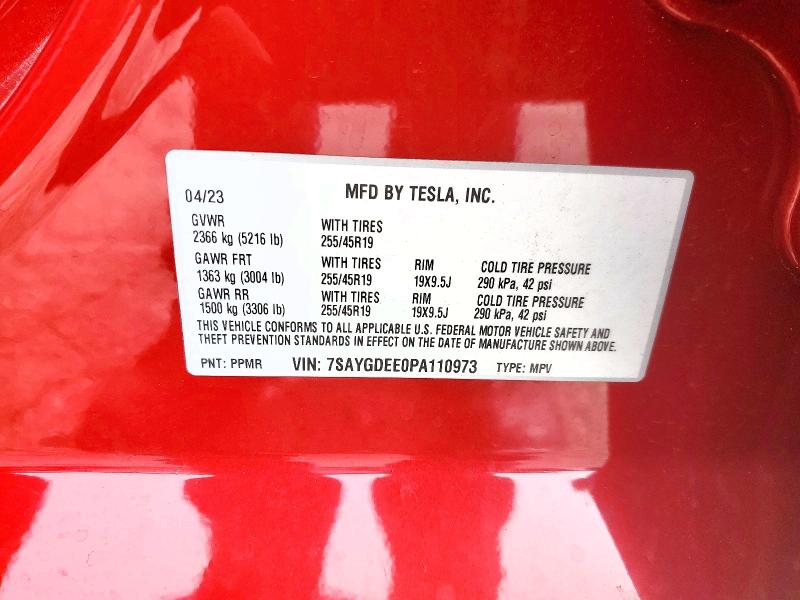 47991216 :رقم المزاد ، 7SAYGDEE0PA110973 vin ، 2023 Tesla Model Y مزاد بيع