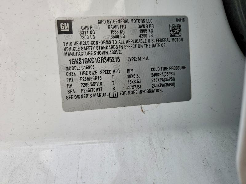 2016 Gmc Yukon Xl მანქანა იყიდება აუქციონზე, vin: 1GKS1GKC1GR345215, აუქციონის ნომერი: 48173336