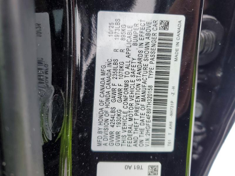 Продаж на аукціоні авто 2026 Honda Civic, vin: 2HGFE4F89TH320158, номер лоту: 46216636