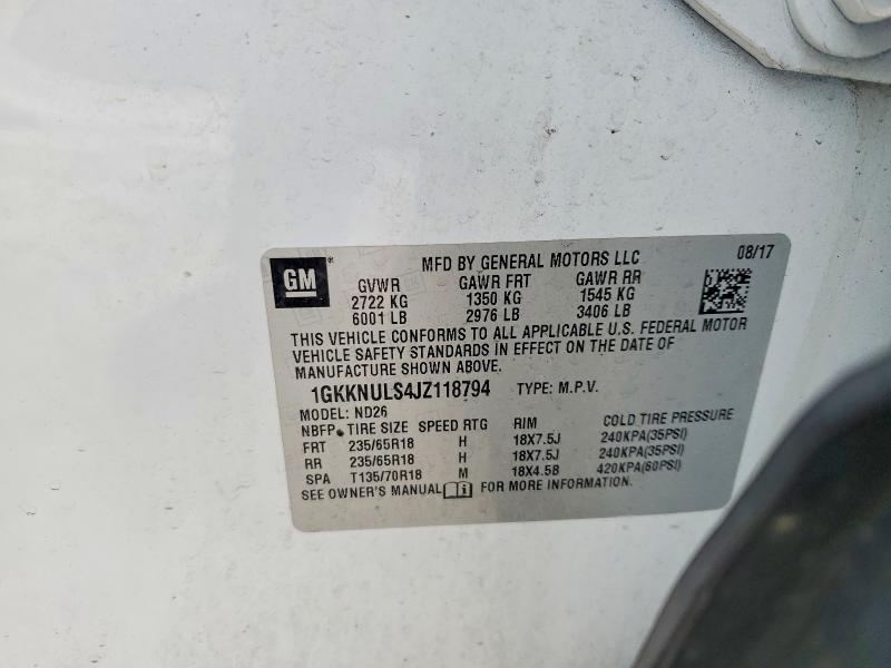 Aukcja sprzedaży 2018 Gmc Acadia, vin: 1GKKNULS4JZ118794, numer aukcji: 72557445