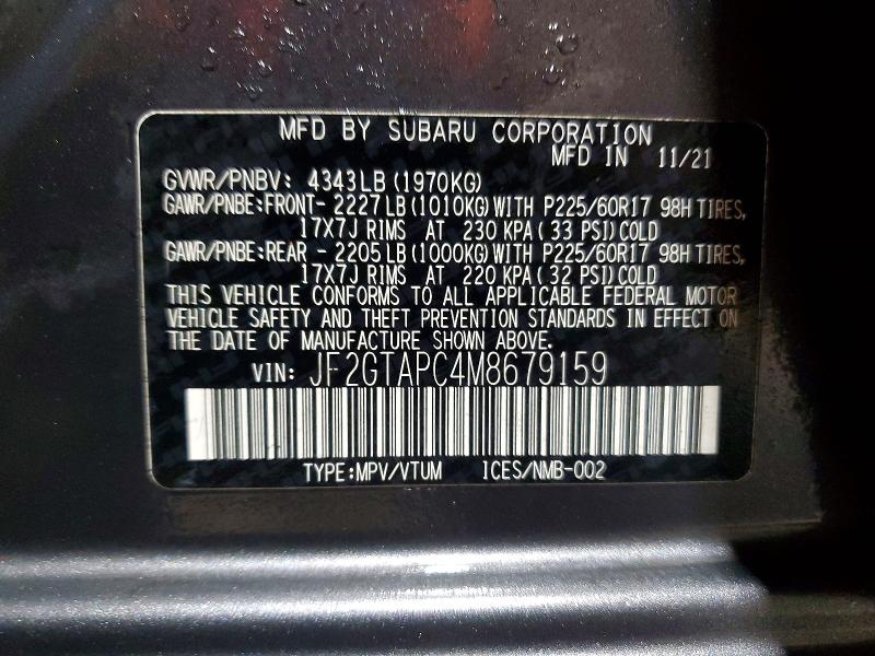 Продаж на аукціоні авто 2021 Subaru Crosstrek, vin: JF2GTAPC4M8679159, номер лоту: 45480506