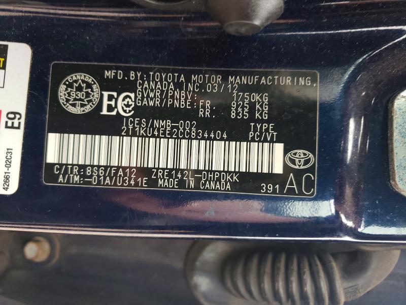 Продажа на аукционе авто 2012 Toyota Matrix, vin: 2T1KU4EE2CC834404, номер лота: 41730346