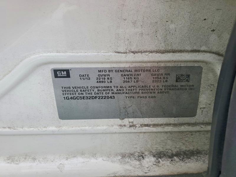 Продаж на аукціоні авто 2013 Buick Lacrosse, vin: 1G4GC5E32DF222043, номер лоту: 47104936