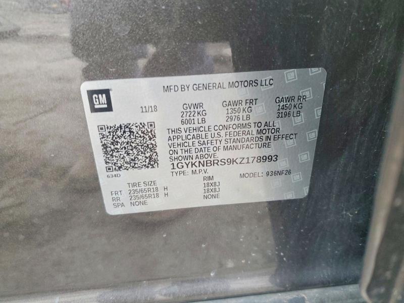 46887136 :رقم المزاد ، 1GYKNBRS9KZ178993 vin ، 2019 Cadillac Xt5 مزاد بيع