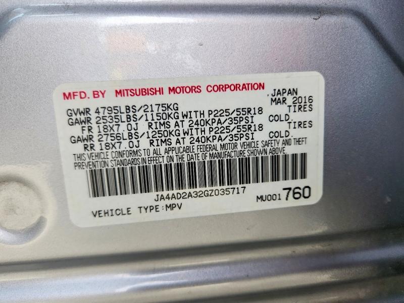 Продаж на аукціоні авто 2016 Mitsubishi Outlander, vin: JA4AD2A32GZ035717, номер лоту: 48294436