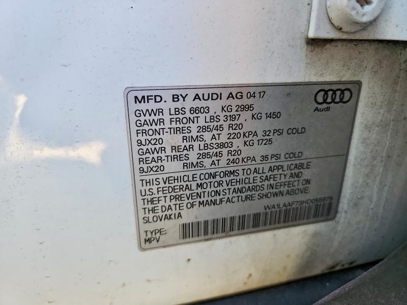 79539945 :رقم المزاد ، WA1LAAF73HD055979 vin ، 2017 Audi Q7 مزاد بيع