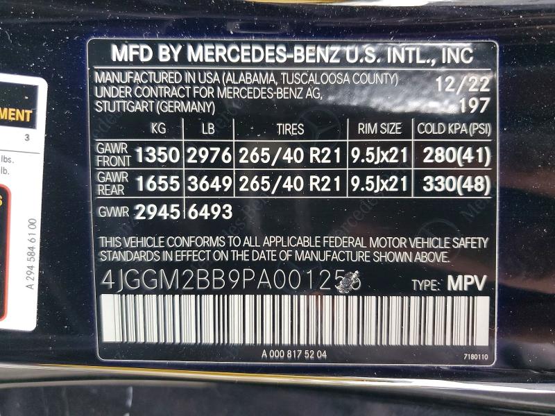 2023 Mercedes-benz Eqe Suv მანქანა იყიდება აუქციონზე, vin: 4JGGM2BB9PA001256, აუქციონის ნომერი: 45996056