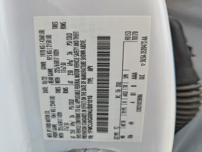 Продажа на аукционе авто 2022 Ford Escape, vin: 1FMCU0G68NUB81016, номер лота: 79438125