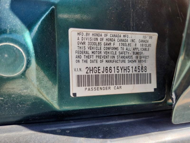Продажа на аукционе авто 2000 Honda Civic, vin: 2HGEJ6615YH514568, номер лота: 47472376