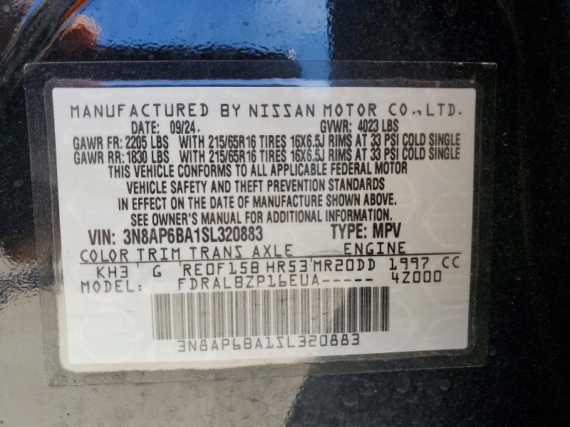 46441856 :رقم المزاد ، 3N8AP6BA1SL320883 vin ، 2025 Nissan Kicks مزاد بيع
