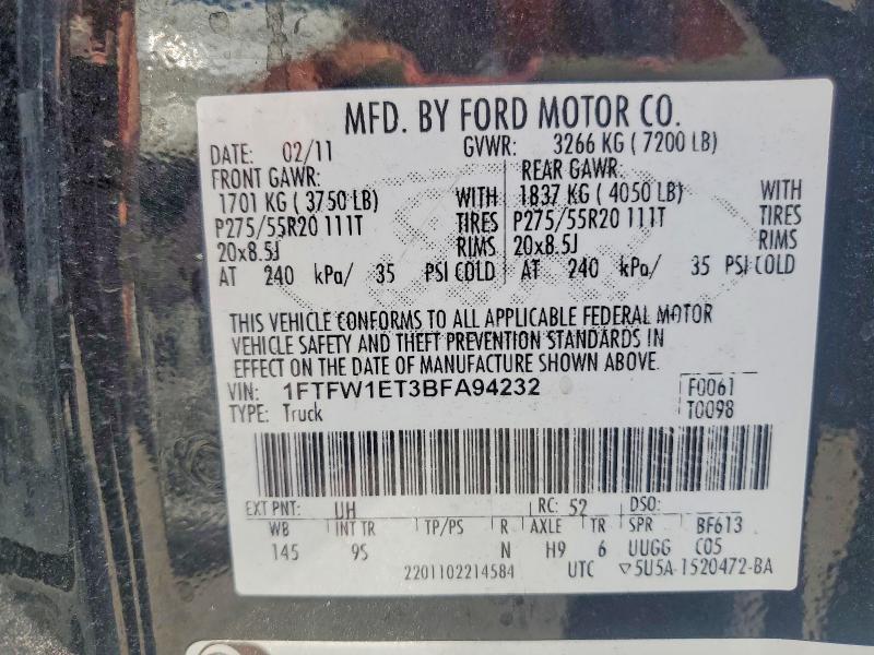 Продаж на аукціоні авто 2011 Ford F150, vin: 1FTFW1ET3BFA94232, номер лоту: 46065306