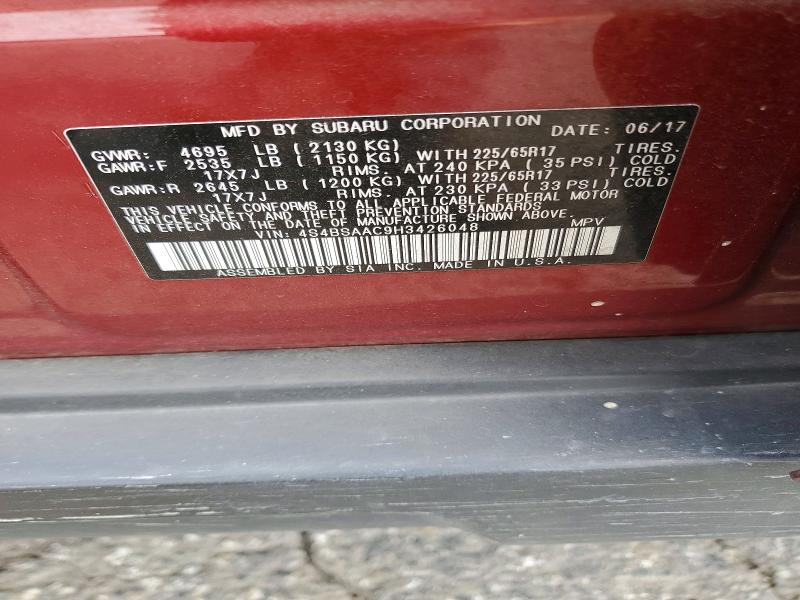 Aukcja sprzedaży 2017 Subaru Outback, vin: 4S4BSAAC9H3426048, numer aukcji: 47823146
