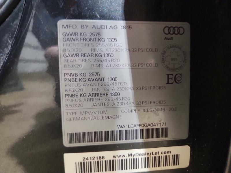 Продажа на аукционе авто 2016 Audi Sq5, vin: WA1LCAFP0GA047171, номер лота: 47366296