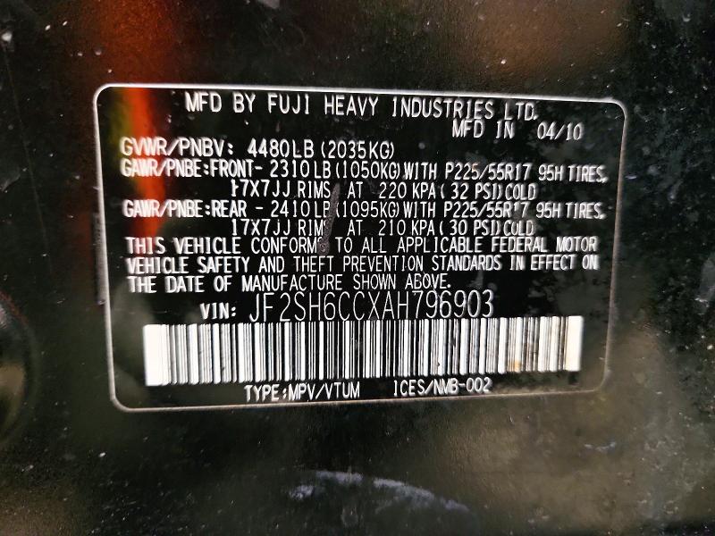 Aukcja sprzedaży 2010 Subaru Forester, vin: JF2SH6CCXAH796903, numer aukcji: 77951035