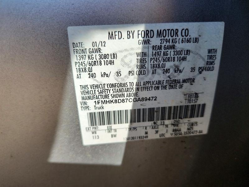 Продаж на аукціоні авто 2012 Ford Explorer, vin: 1FMHK8D87CGA89472, номер лоту: 46504796