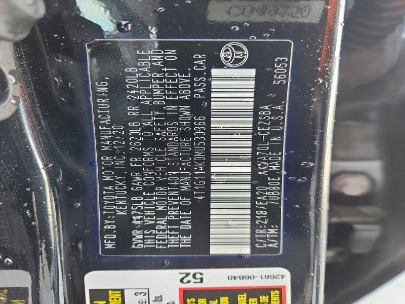 2021 Toyota Camry მანქანა იყიდება აუქციონზე, vin: 4T1G11AK0MU530366, აუქციონის ნომერი: 47572806