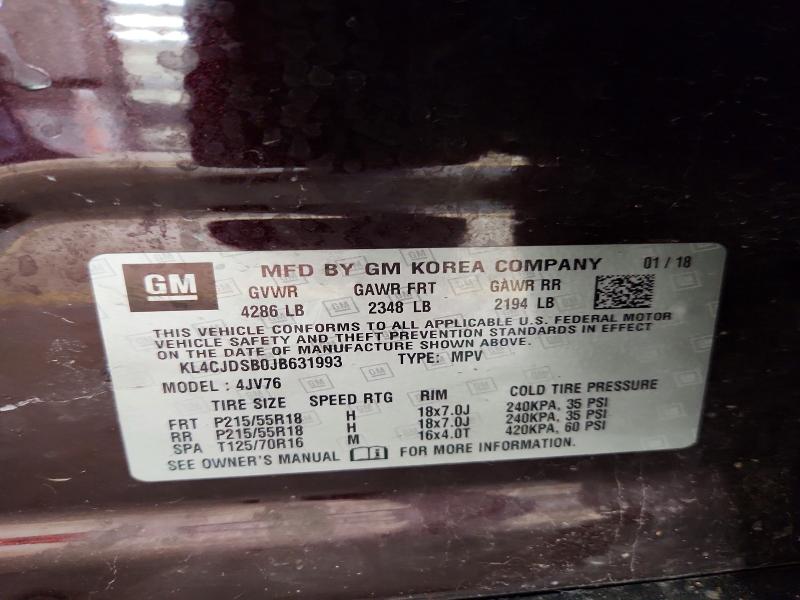 46137466 :رقم المزاد ، KL4CJDSB0JB631993 vin ، 2018 Buick Encore مزاد بيع