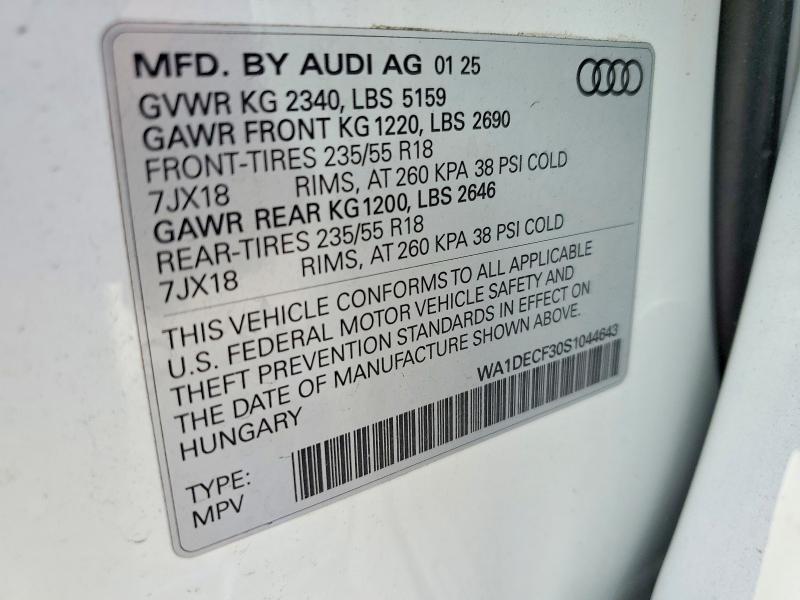 Auction sale of the 2025 Audi Q3, vin: WA1DECF30S1044643, lot number: 47410956